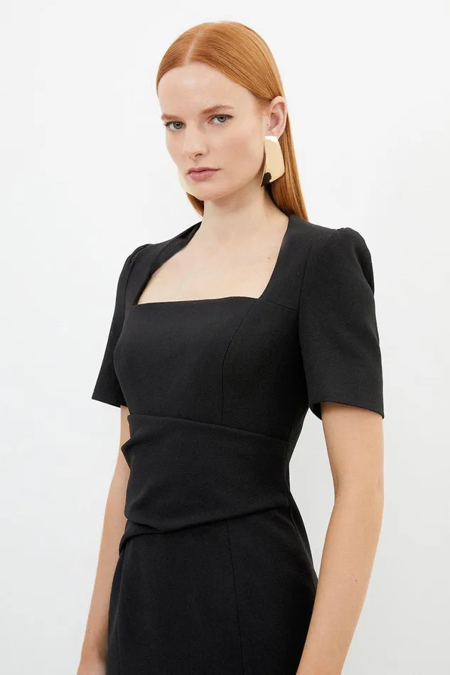 Suits Women Karen Millen Petite Tailored Structured Crepe Square Neck Midi Dress Black