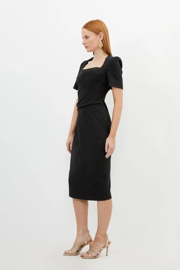 Suits Women Karen Millen Petite Tailored Structured Crepe Square Neck Midi Dress Black