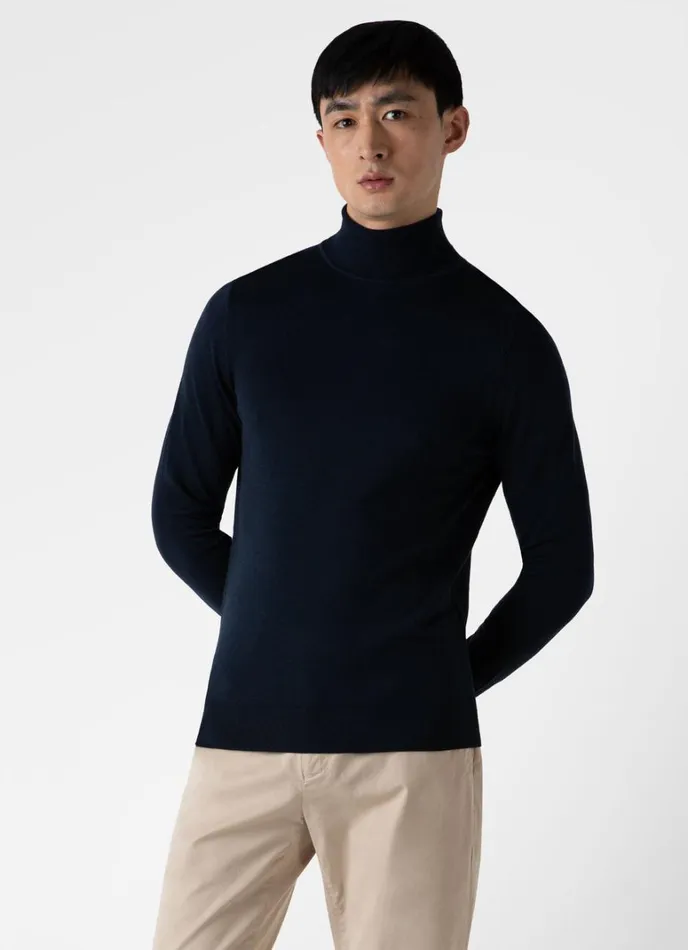 SUNSPEL Knitwear ExtraFine Merino Roll Neck Light Navy 8211 Men