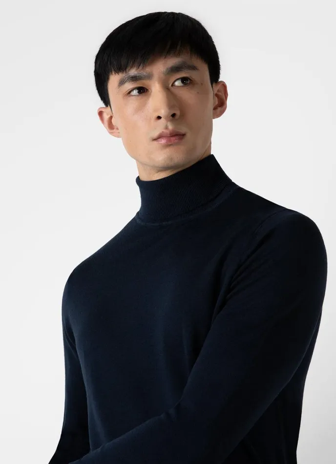 SUNSPEL Knitwear ExtraFine Merino Roll Neck Light Navy 8211 Men