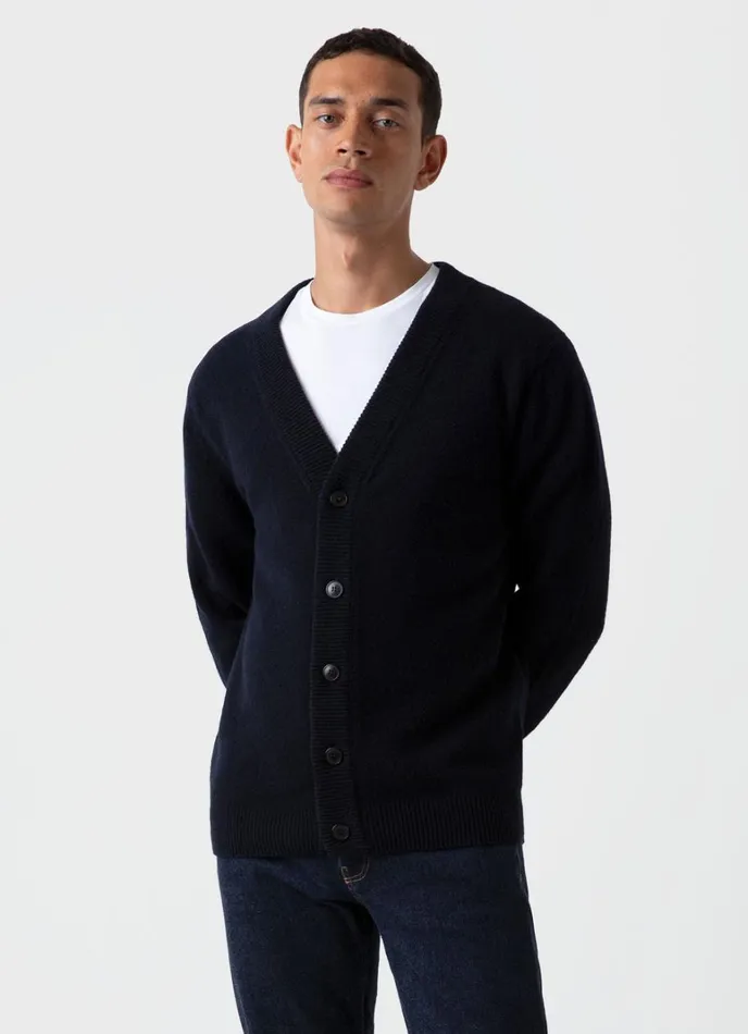 SUNSPEL Knitwear Lambswool Cardigan Dark Navy Mouline 8211 Men