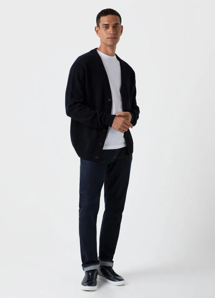 SUNSPEL Knitwear Lambswool Cardigan Dark Navy Mouline 8211 Men