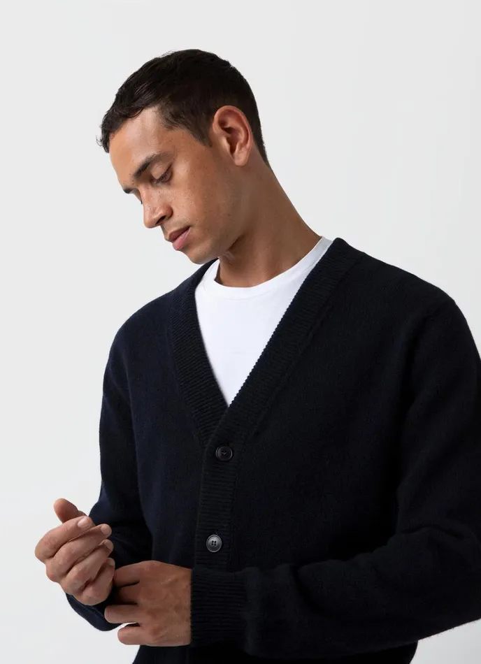 SUNSPEL Knitwear Lambswool Cardigan Dark Navy Mouline 8211 Men