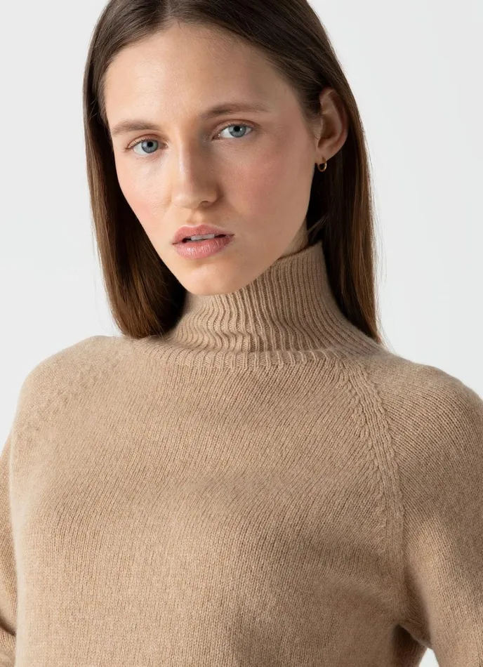SUNSPEL Knitwear Lambswool Funnel Neck Jumper Light Camel 8211 Women