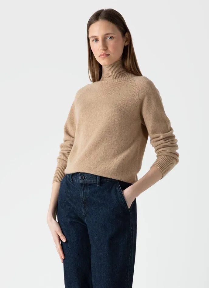 SUNSPEL Knitwear Lambswool Funnel Neck Jumper Light Camel 8211 Women