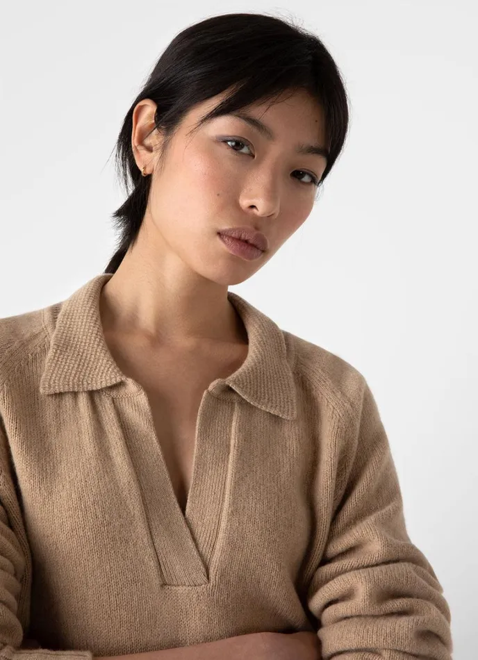 SUNSPEL Knitwear Lambswool Polo Jumper Light Camel 8211 Women