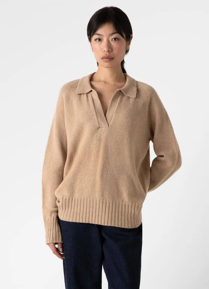 SUNSPEL Knitwear Lambswool Polo Jumper Light Camel 8211 Women