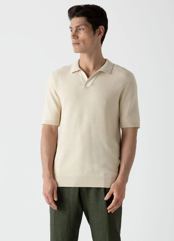 SUNSPEL Knitwear Open Textured Polo Shirt Ecru 8211 Men