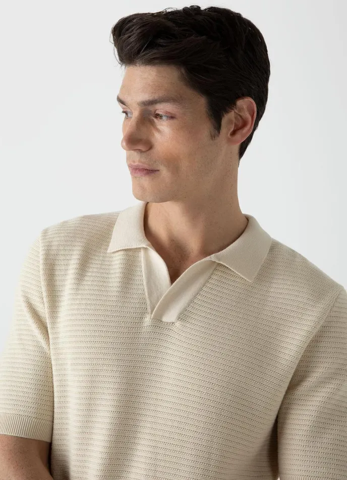 SUNSPEL Knitwear Open Textured Polo Shirt Ecru 8211 Men