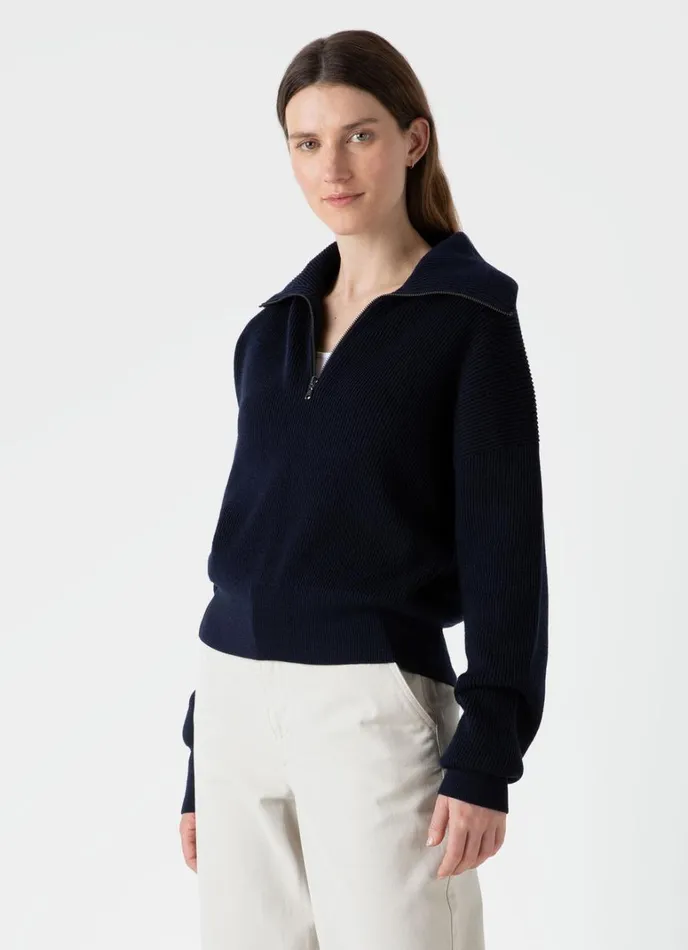 SUNSPEL Knitwear Ribbed Half Zip Jumper Navy 8211 Women