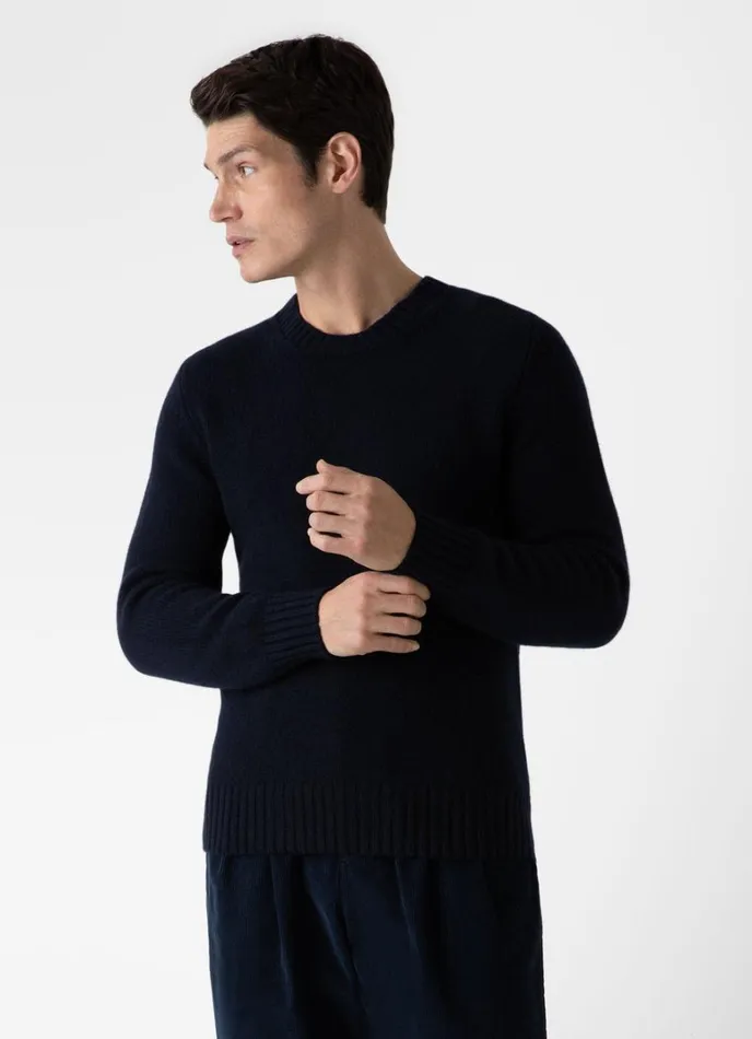 SUNSPEL Knitwear Roxburgh Cashmere Jumper Navy 8211 Men