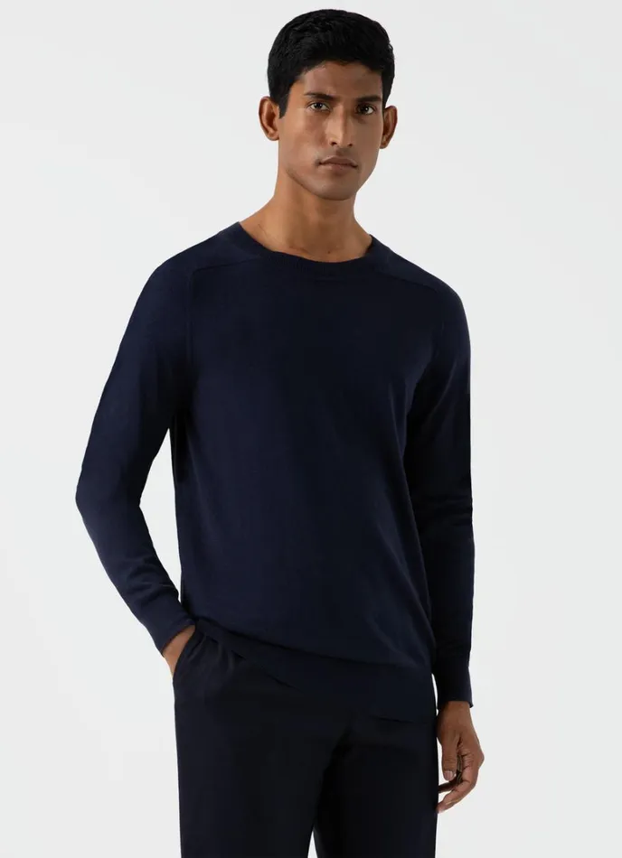 SUNSPEL Knitwear Sea Island Cashmere Crew Neck Jumper Navy 8211 Men