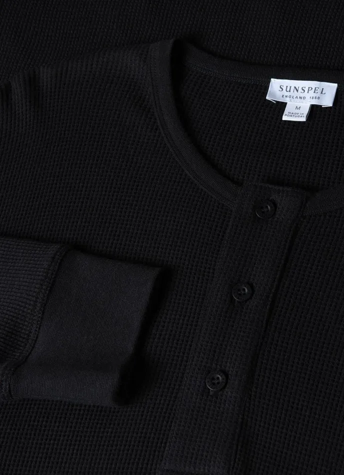 SUNSPEL Tshirts Long Sleeve Waffle Henley Black 8211 Men