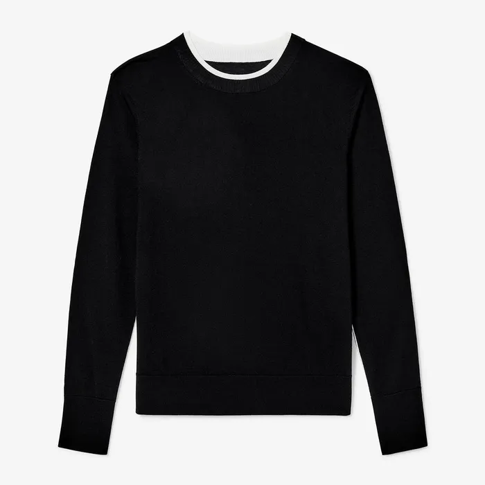 Sweaters M M LaFleur Women The Kit Contrast Sweater 8211 Light Merino BlackIvory