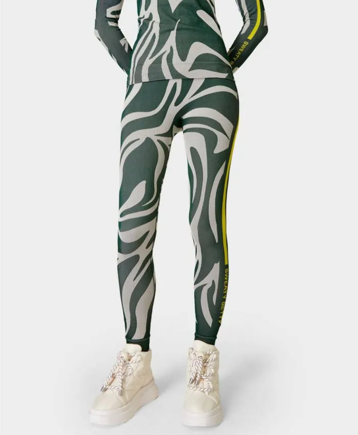 Sweaty Betty Animal Base Layer Legging Green Animal Flow Jacquard Clothing