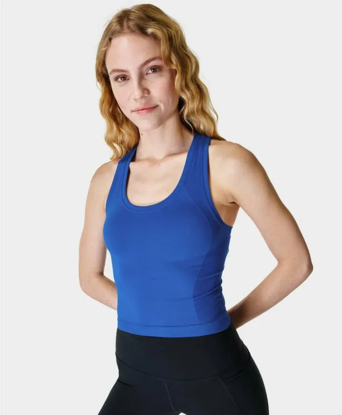 Sweaty Betty Athlete Crop Seamless Gym Tank Lightning Blue Clothing Tank Tops
