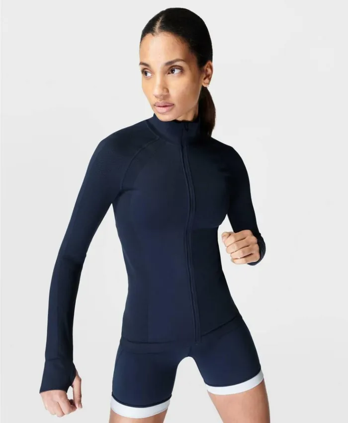Sweaty Betty Athlete Doubleweight Seamless Workout Zip Up Navy Blue Clothing Sweatshirts Hoodies