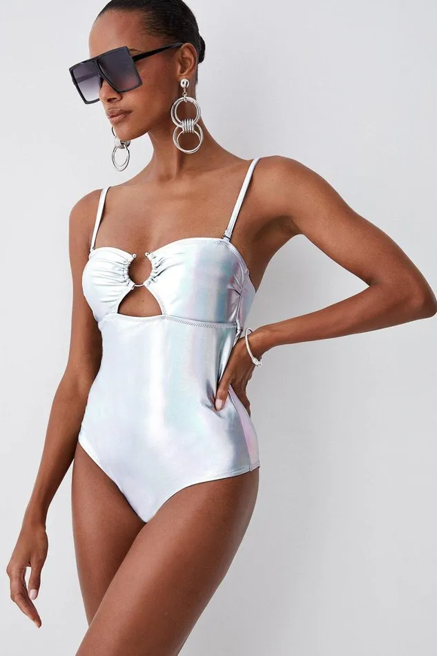 Swimwear Women Karen Millen Metallic Cut Out Silver Trim Swimsuit Metallic Silver Swimwear Women Karen Millen Metallic Cut Out Silver Trim Swimsuit Metallic Silver