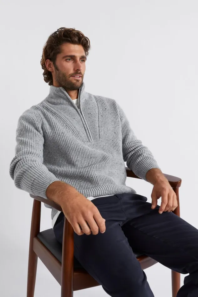 TShirts and Sweaters Man Seed Heritage Zip Knit Sweater Grey Marle