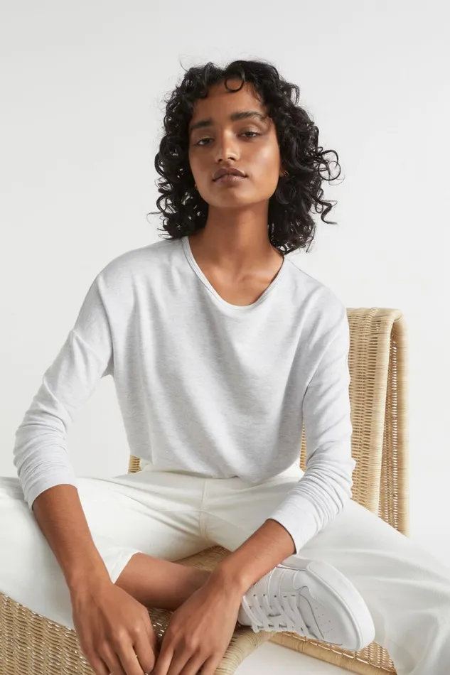 TShirts and Tops Woman Seed Heritage Core Asymmetrical Top Light Grey Marle