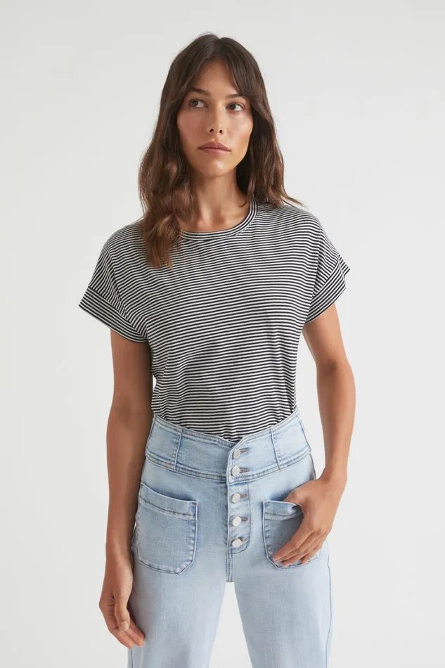 TShirts and Tops Woman Seed Heritage Core Longline Tee Mono Stripe