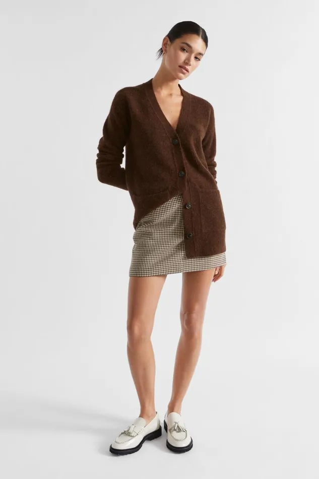 TShirts and Tops Woman Seed Heritage Cosy Knit Mid Length Cardigan Hot Chocolate Marle