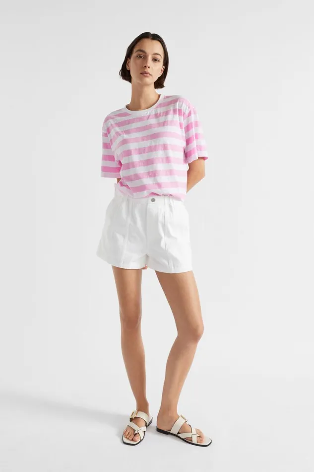 TShirts and Tops Woman Seed Heritage Stripe Boxy Tee Pink Gin Stripe