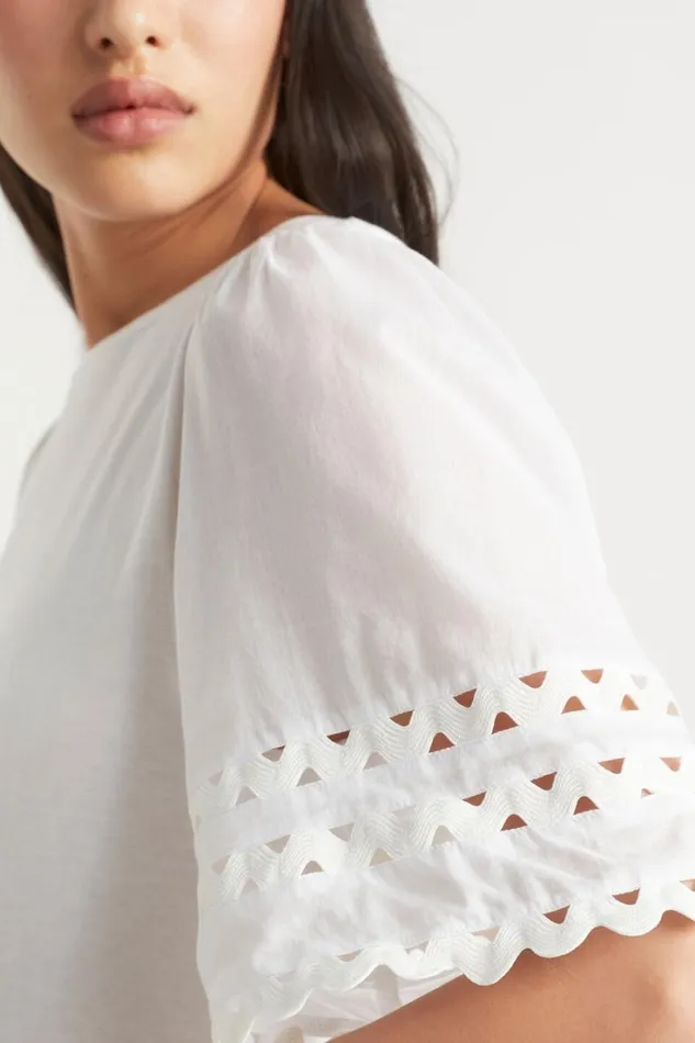 TShirts and Tops Woman Seed Heritage Voile Sleeve Rik Rak Tee Whisper White