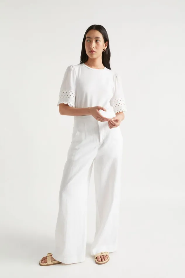 TShirts and Tops Woman Seed Heritage Voile Sleeve Rik Rak Tee Whisper White