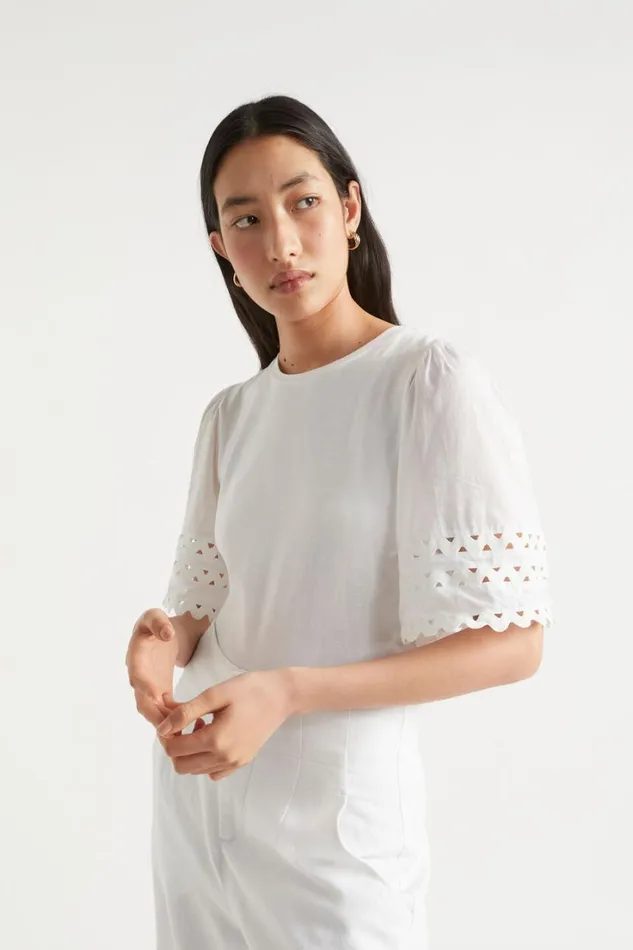TShirts and Tops Woman Seed Heritage Voile Sleeve Rik Rak Tee Whisper White