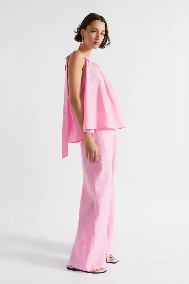 TShirts and Tops Woman Seed Heritage Voile Tie Shoulder Top Pink Gin