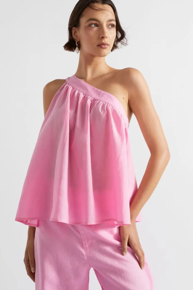 TShirts and Tops Woman Seed Heritage Voile Tie Shoulder Top Pink Gin