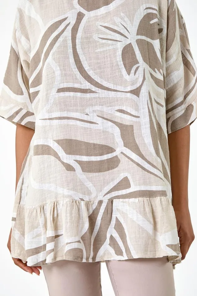 Taupe Cotton Oversized Leaf Tunic Top Women Roman Tops