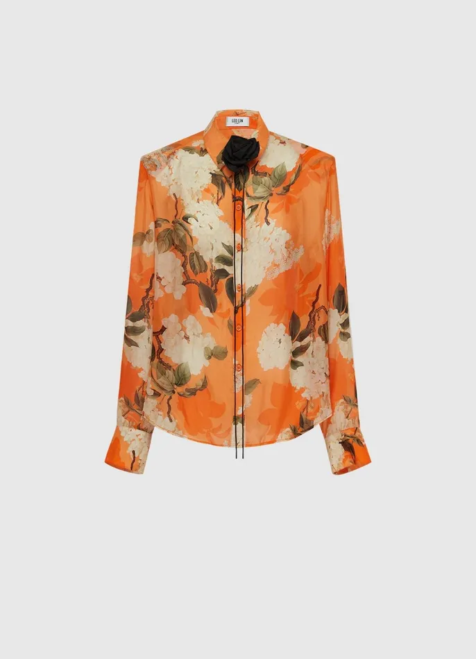 Tops and Shirts Women LEO LIN Della Blouse 8211 Hydrangea Print In Tangerine