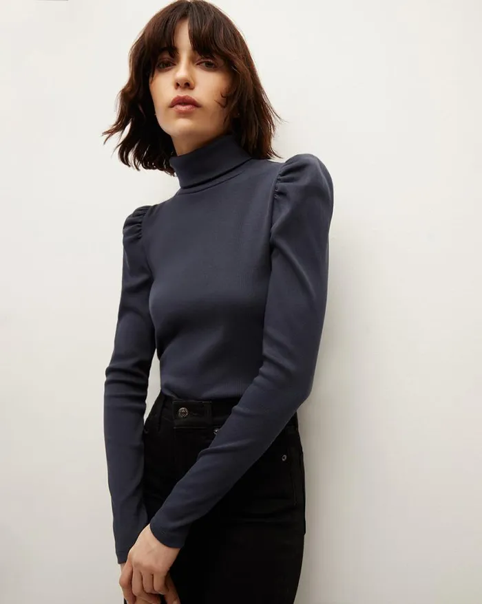 Tops and Tees Shop Veronica Beard Cedar Turtleneck Navy