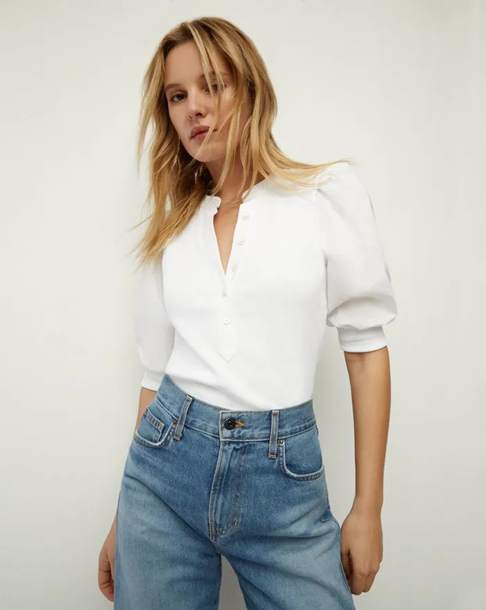 Tops and Tees Shop Veronica Beard Coralee PuffSleeve Tee Black