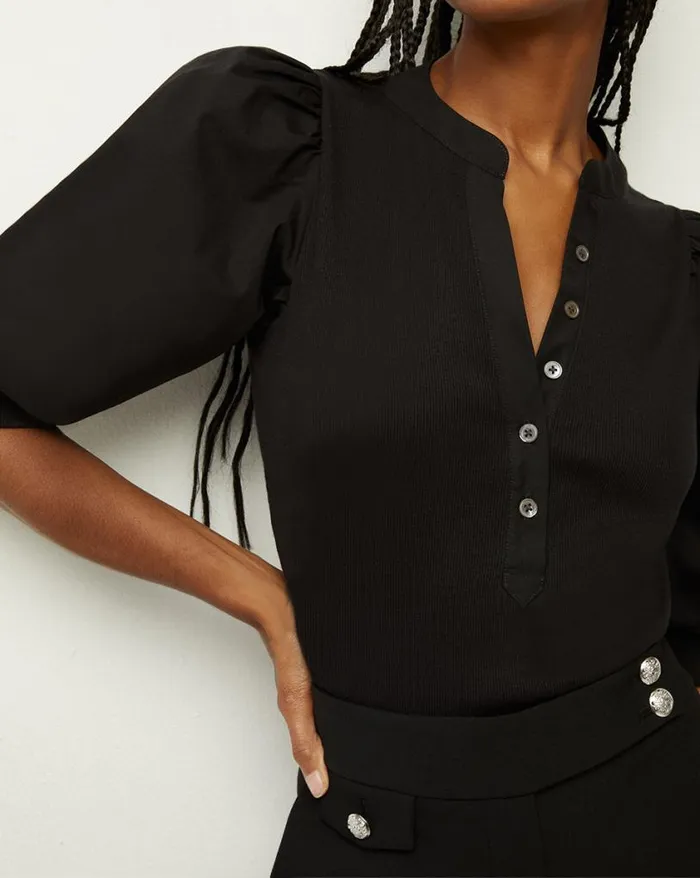 Tops and Tees Shop Veronica Beard Coralee PuffSleeve Tee Black