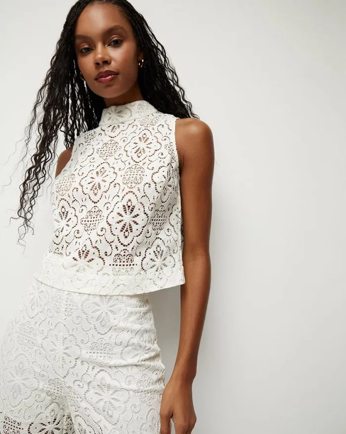 Tops and Tees Shop Veronica Beard Katmai Lace Top Offwhite