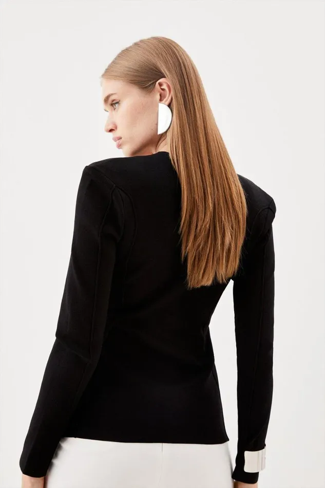 Tops Women Karen Millen Body Contouring Plunge Neck Corset Detail Knit Top Black