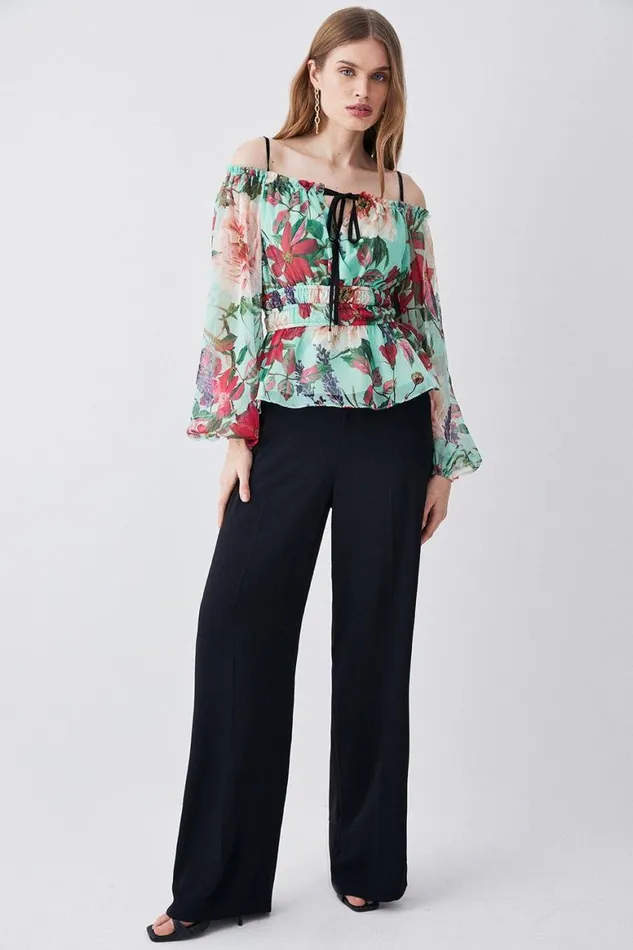 Tops Women Karen Millen Garden Botanical Print Bardot Top Floral