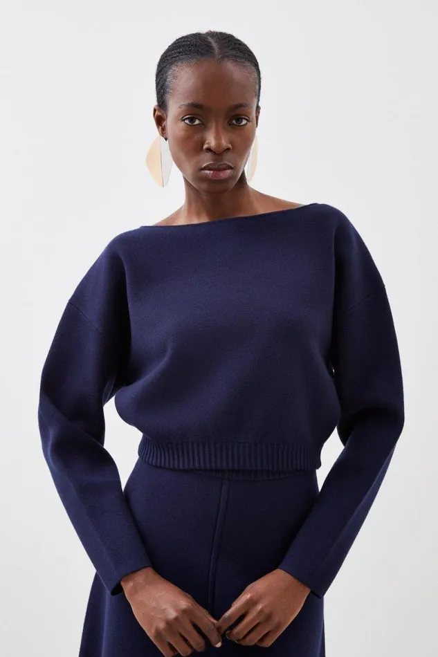 Tops Women Karen Millen Milano Knit Top Coord Navy