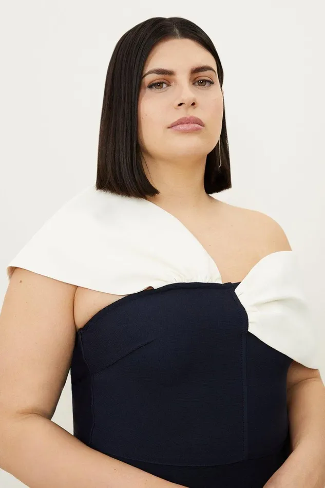 Tops Women Karen Millen Plus Size Figure Form Bandage Knit Asymmetric Strap Top Navy