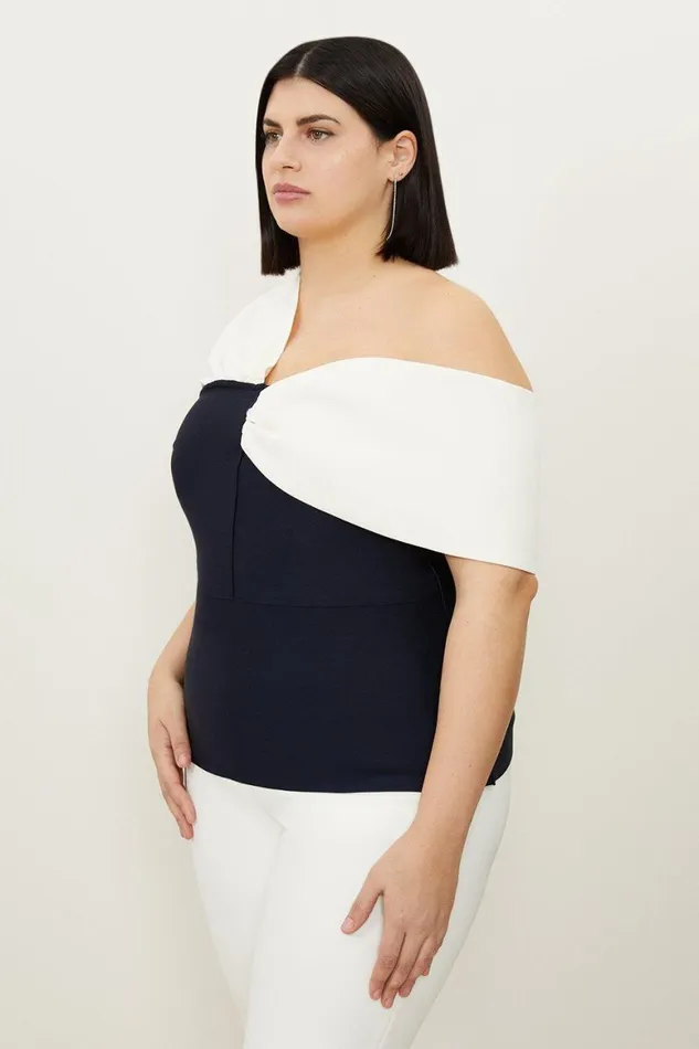 Tops Women Karen Millen Plus Size Figure Form Bandage Knit Asymmetric Strap Top Navy