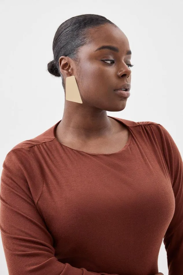 Tops Women Karen Millen Plus Size Premium Jersey Wool Blend Long Sleeve Top Toffee