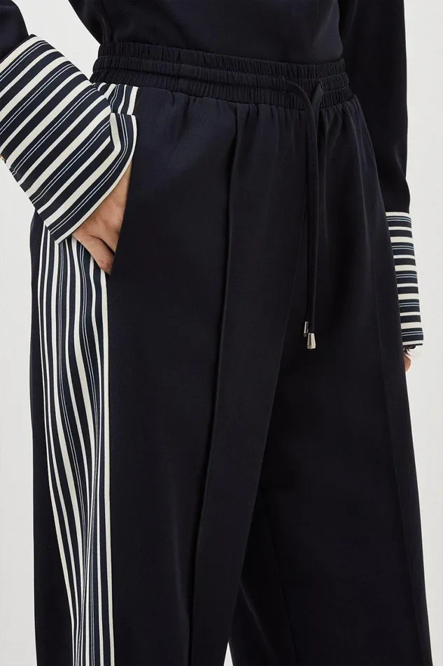 Trousers Women Karen Millen Contrast Twill Woven Wide Leg Trousers Navy
