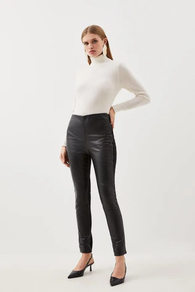 Trousers Women Karen Millen Faux Leather And Ponte Legging Black