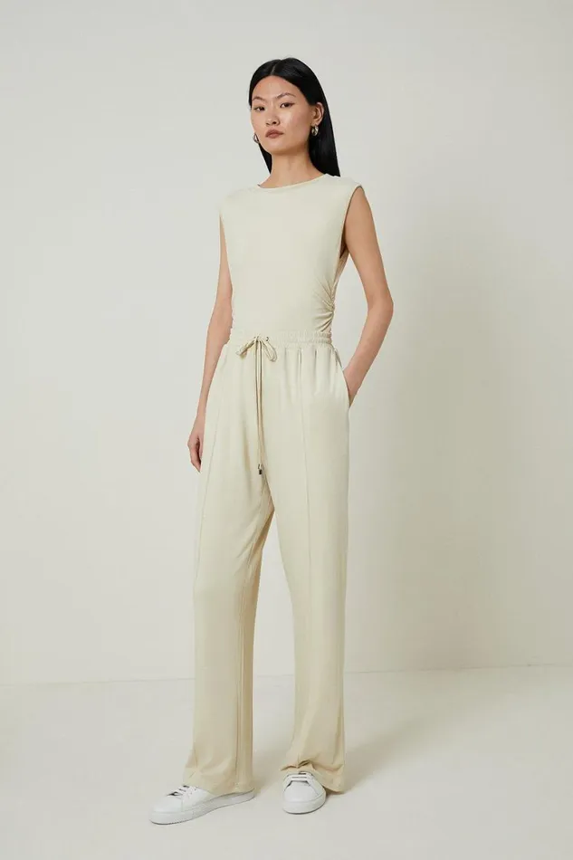 Trousers Women Karen Millen Jersey Wide Leg Jersey Trousers Sand