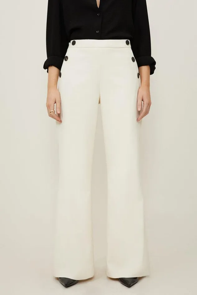Trousers Women Karen Millen Relaxed Tailored Button Pocket Detail Straight Leg Trousers Cream