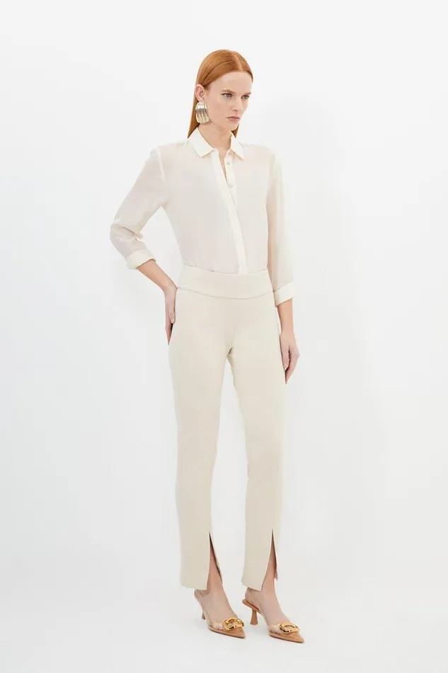Trousers Women Karen Millen Tailored Split Hem Leggings Beige