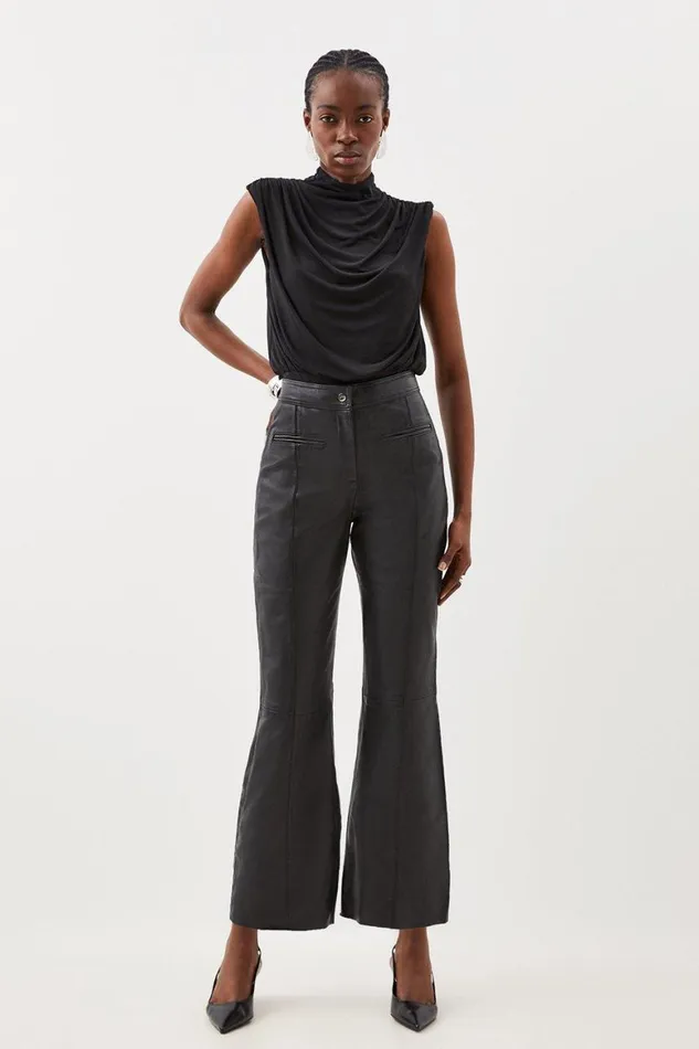 Trousers Women Karen Millen Tall Leather Kickflare Trouser Black